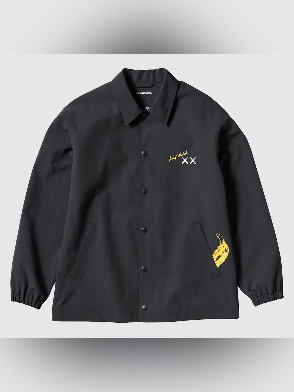 KAWS + WARHOL x UNIQLO Coach Jacket Unisex XL Black COMPANION Andy Warhol BANANA